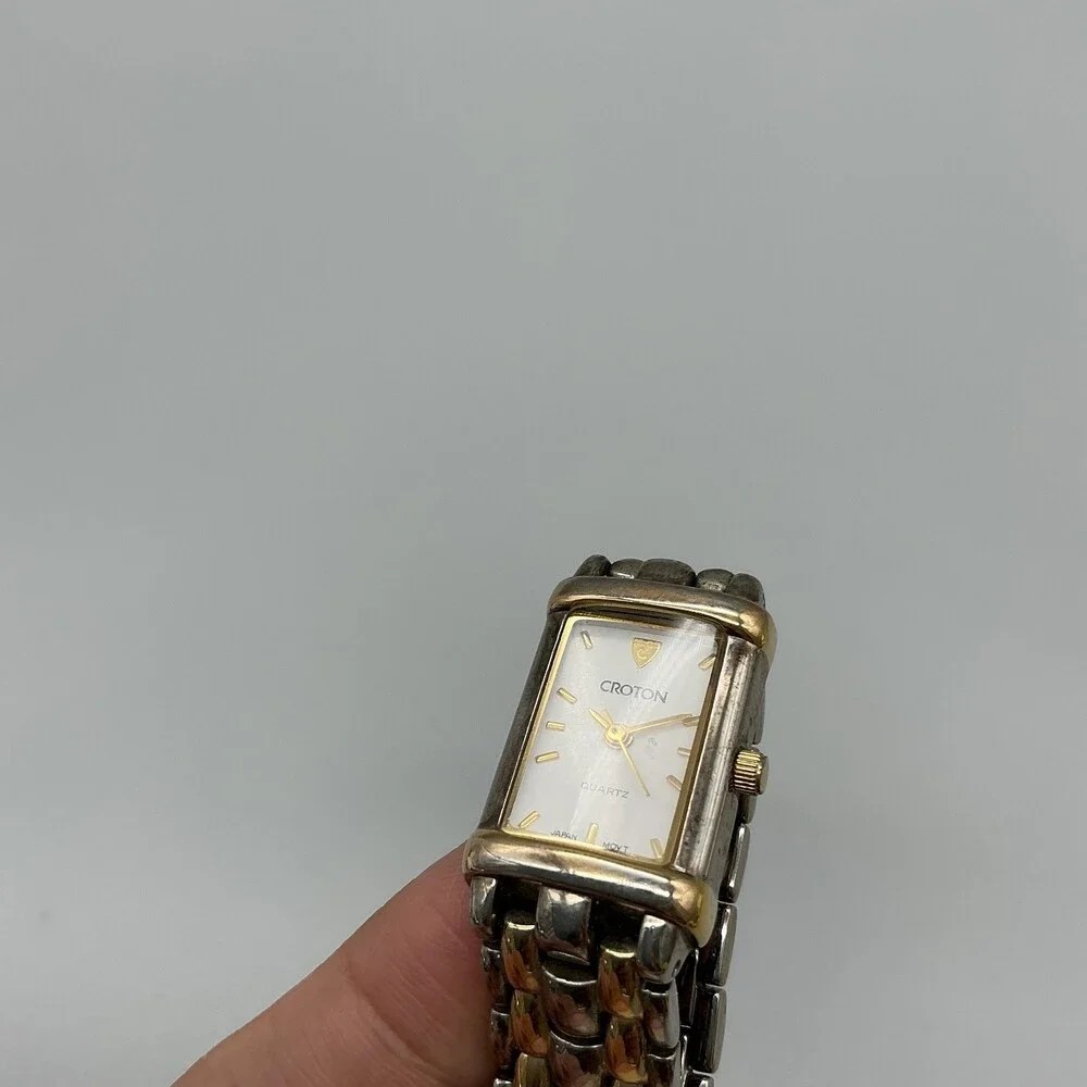 Croton Womens Watch 17mm White Dial Two Tone 23K Gold Plated New Battery 7